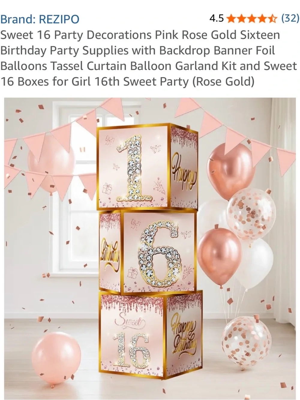 Sweet 16 Party Decoration Kit - Rose Gold Pink